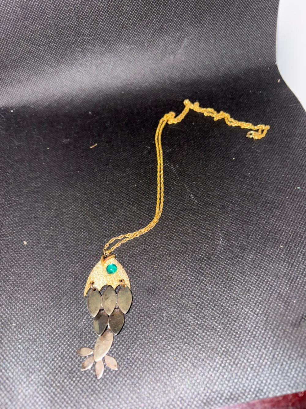 Vintage Tancer II Gold-Tone Fish Scale Pendant Necklace with Turquoise Accent